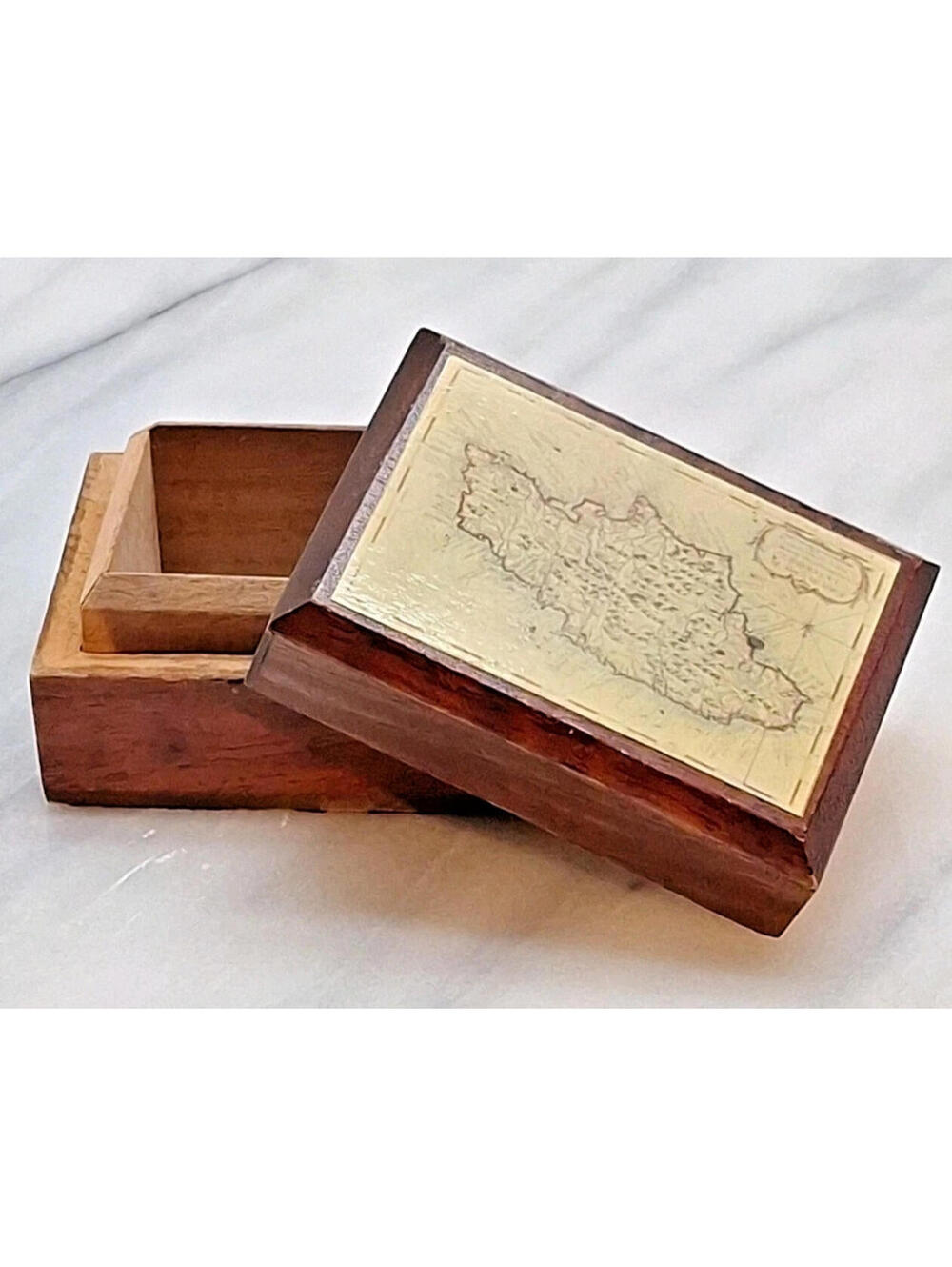 Hand-crafted 1987 Annabella Box Map Of Jamaica 1758 Trinket Box 3.5 in x 2.5 in